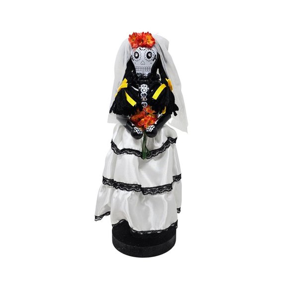 13" Skeleton Bride Nutcracker, Day of the Dead Halloween Decor - Picture 5 of 5
